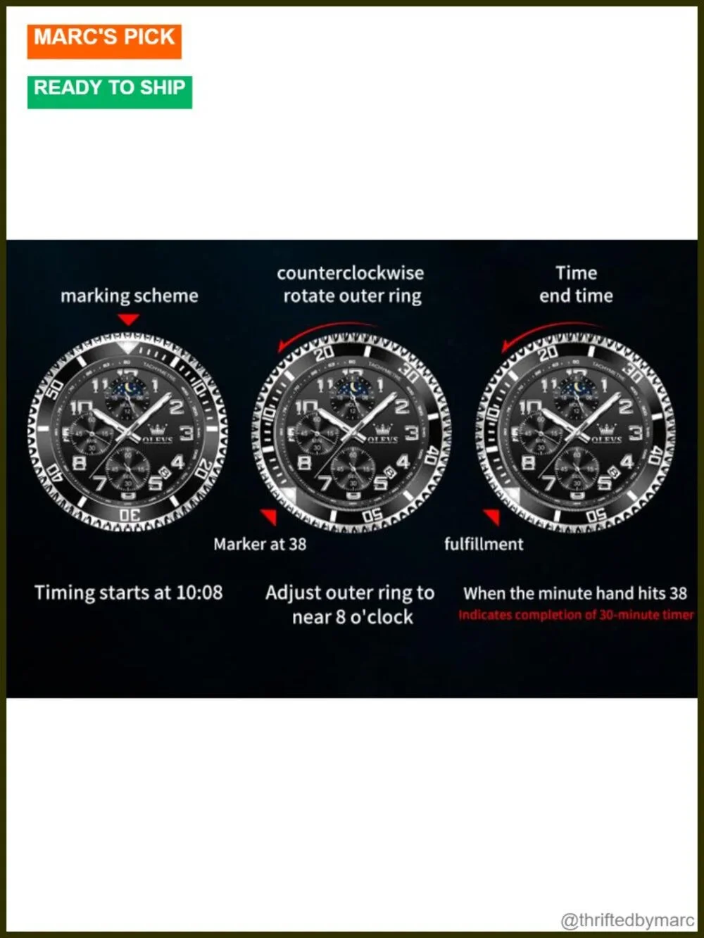 Stainless Steel Dress Watch with Date Big Face Chronograph Waterproof 43mm